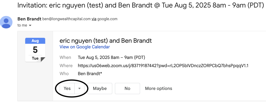 Google Calendar Invitation - eric nguyen (test) and Ben Brandt